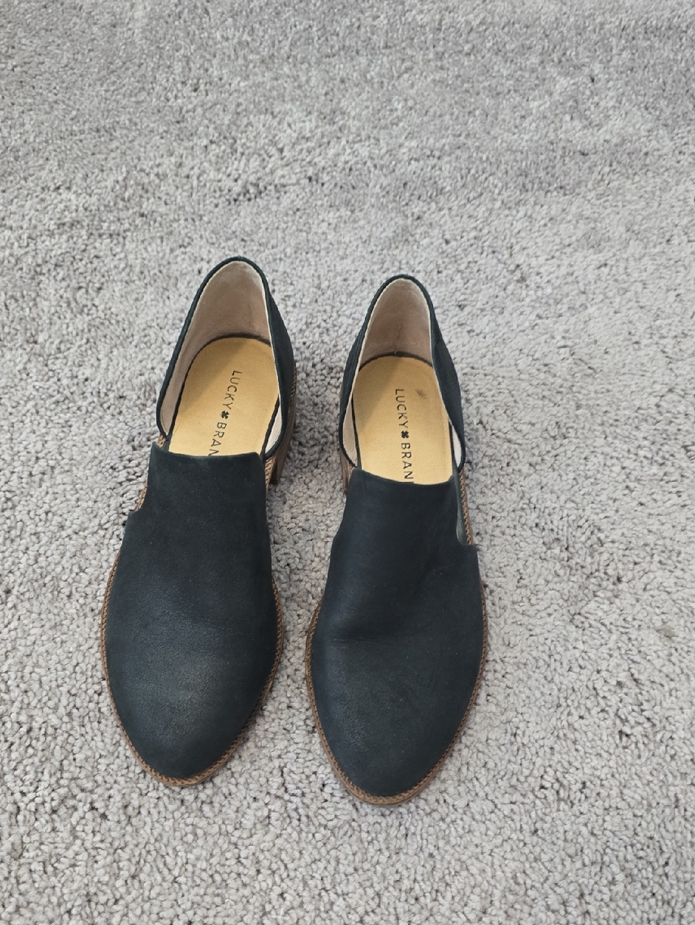 Lucky Brand Black Slip-On Flats with Brown Outsole